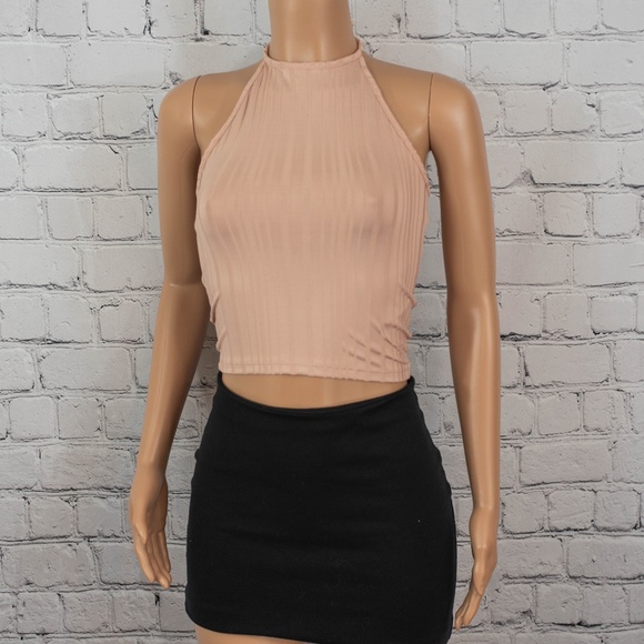 Monki Tops - Blush halter crop top